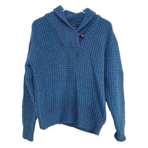Woolrich Shawl Collar Sweater Wool Blend Blue Knit Pullover Womens Sz Large